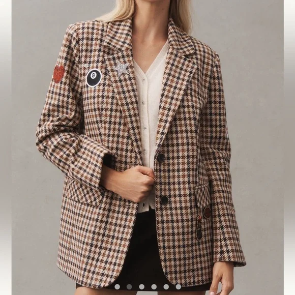 NWT AVEC LES FILLES ANTHROPOLOGIE PLAID PATCHWORK BLAZER XS - Picture 2 of 12